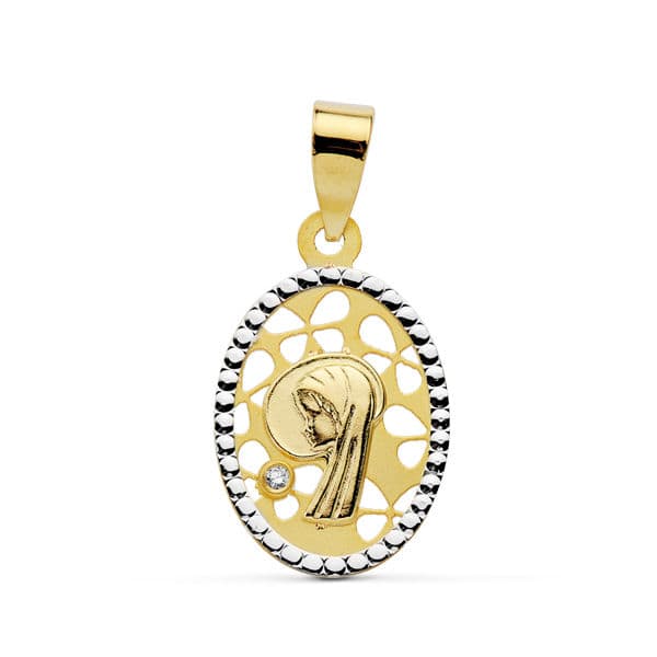Pendentif en Or 18K Virg. Fille Oval Or Bicolore 16X12 mm
