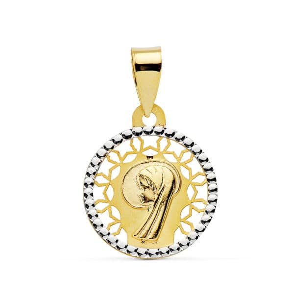 18K gult gullmedalje Virgin Girl Tofarget 14 mm