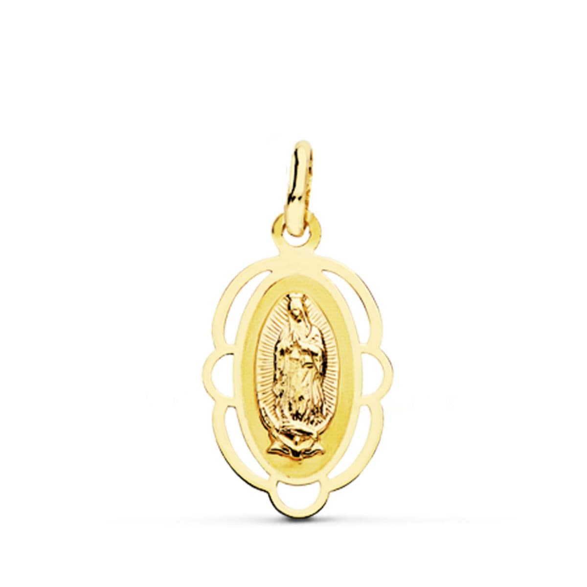 18K Our Lady of Guadalupe-medalj 20X12 mm i gult guld