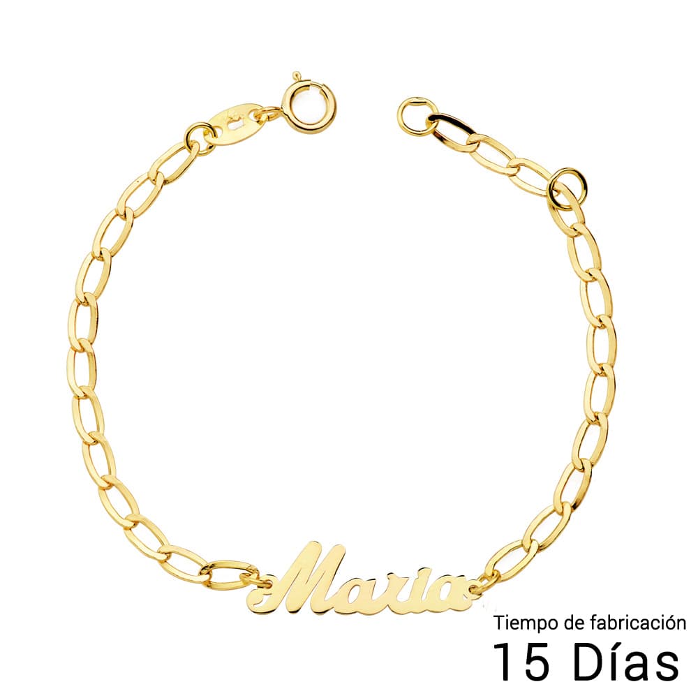 Bracelet Fille Or Jaune 18K Nom 13CM Chaine Bilbao