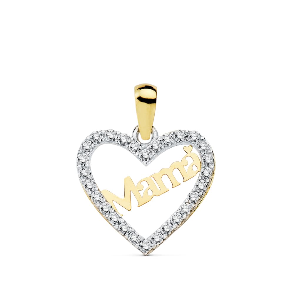 Mama hjertevedhæng i 18K Tofarvet guld 15X13 mm