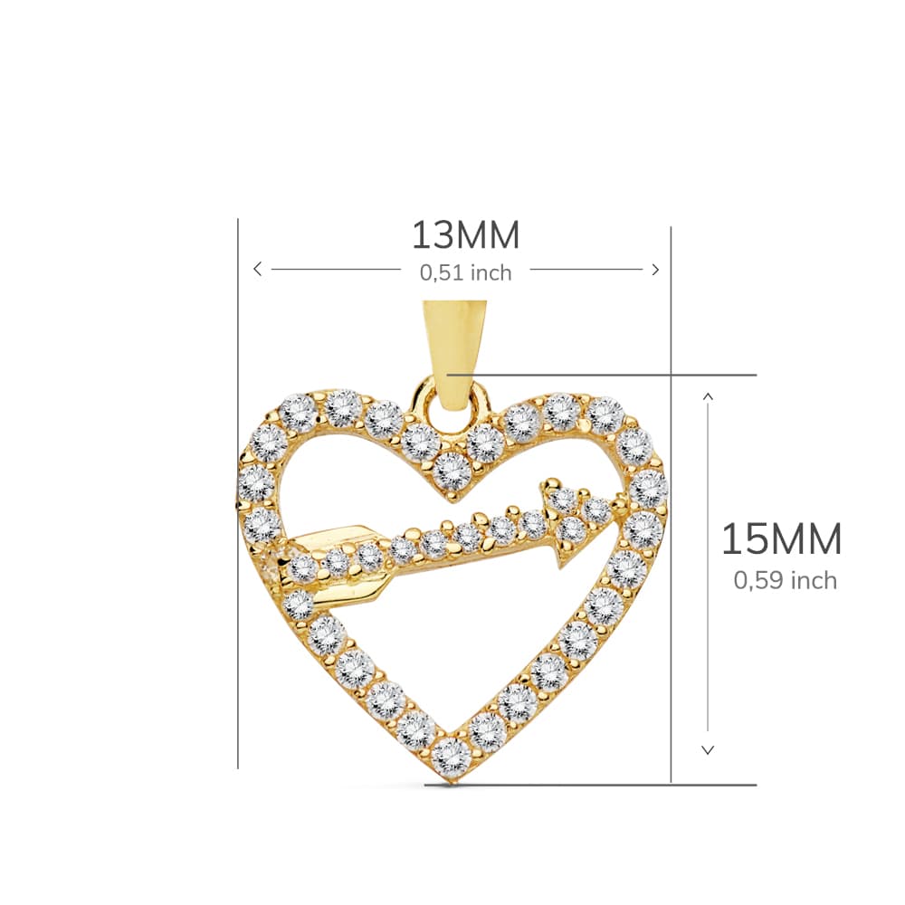 18K guldhänge hjärta -flecha 15 mm zirkon med S