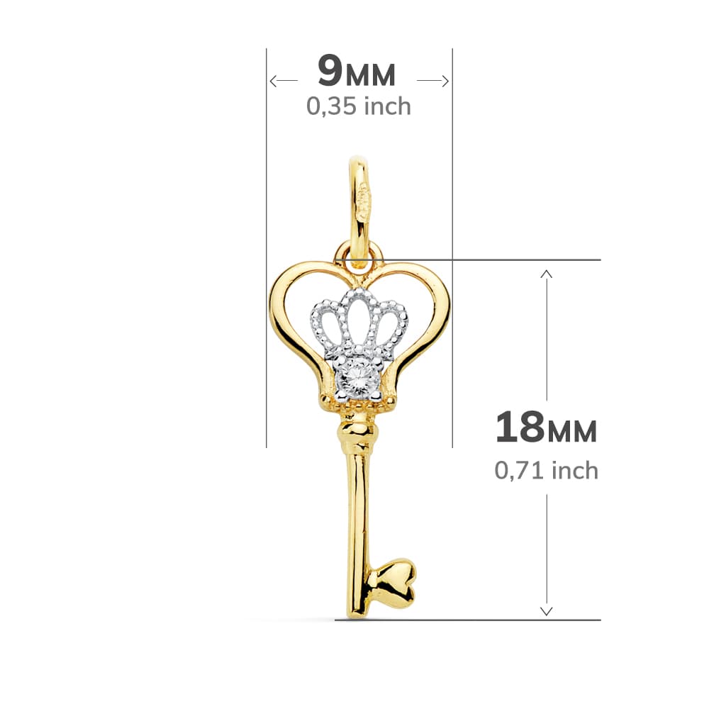Pendentif en Or 18K Key Or Bicolore 17X9 mm Zircon avec
