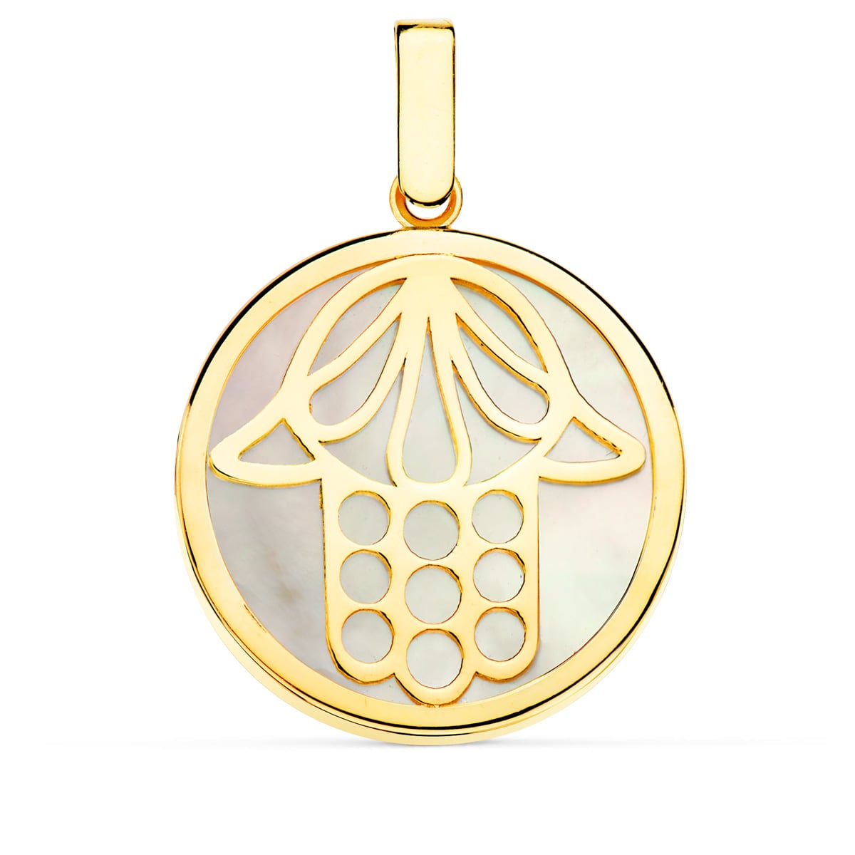 Pendentif Or Jaune 18K de Nacar Main de Fatima 20 mm