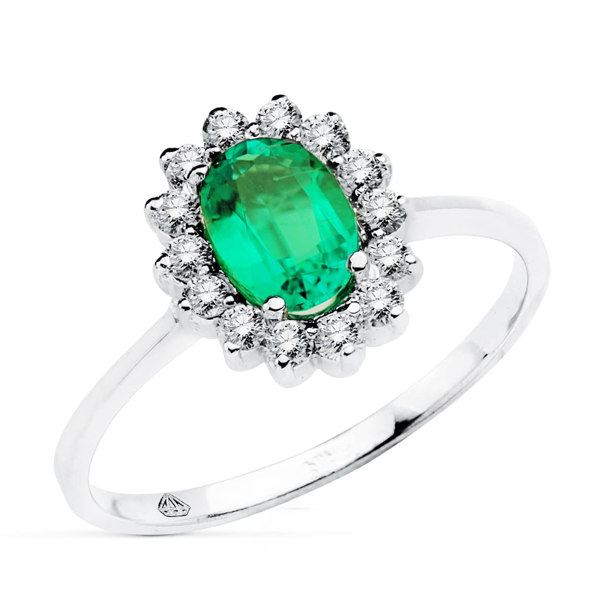 Emerald Ring 18K hvidguld 075 Qts diamanter 0,290 Qts Si-h
