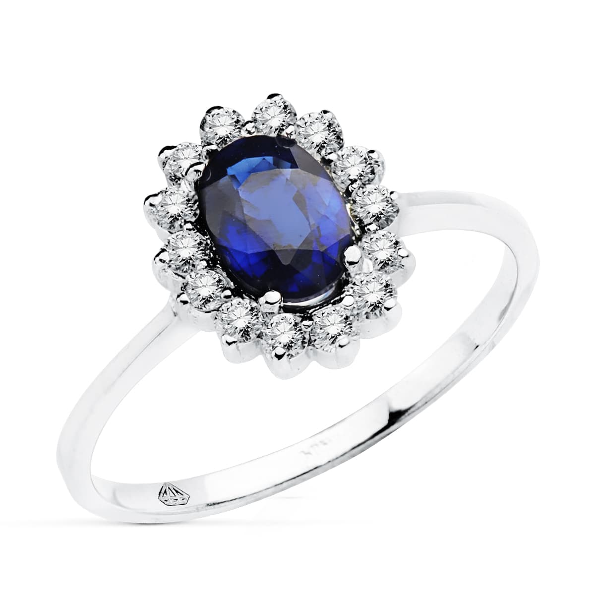 18K vitguld Ring Diamanter och Safir Diffusion 7X5 mm 0,98 QTS0,290 Qts VS2-G 11,5X9,5 mm
