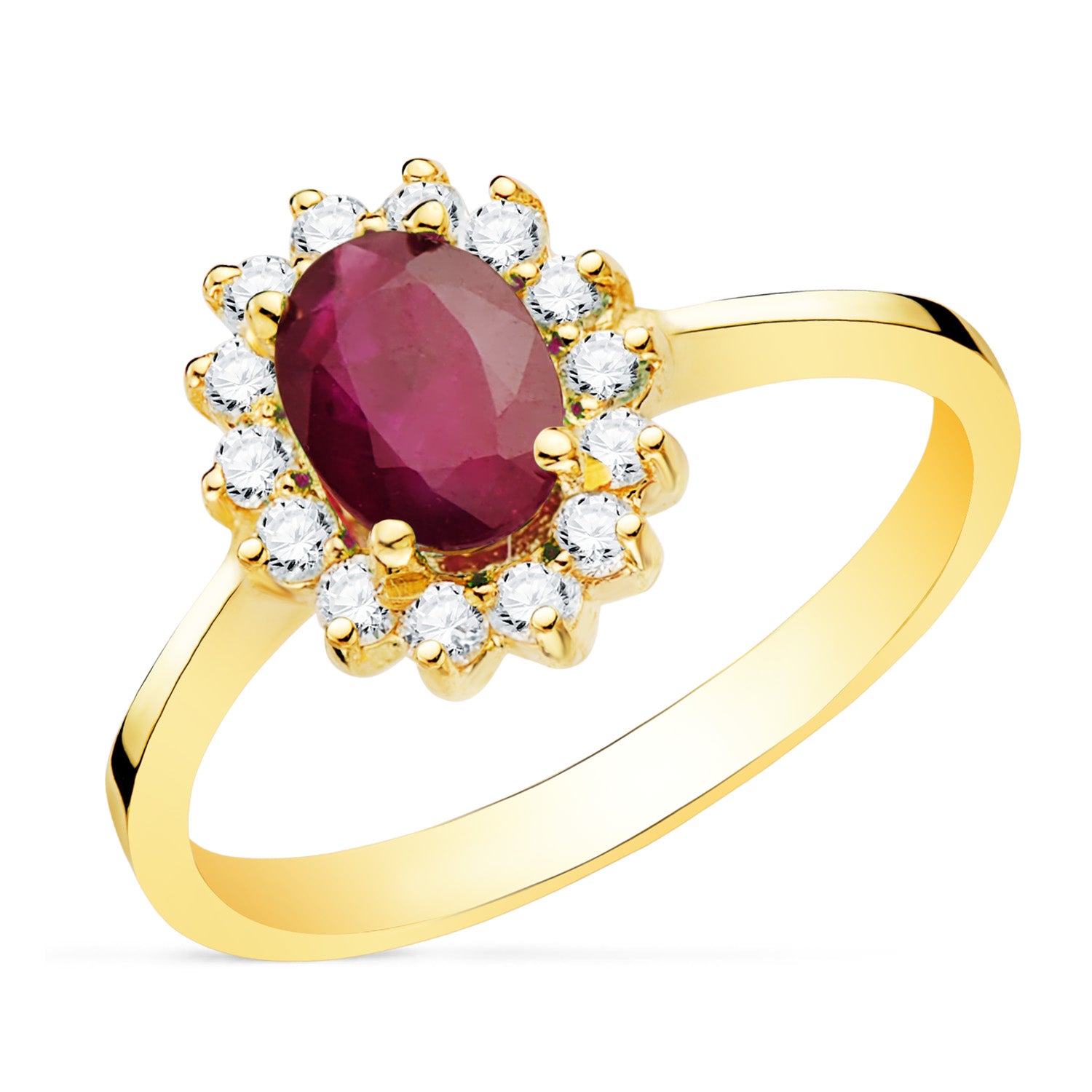 18K Yellow Gold Ruby Ring 6X4 mm 0.88 Qts Lab Diamonds 0.290 Qts VS2-G Measurement: 11.5 X 9.5MM