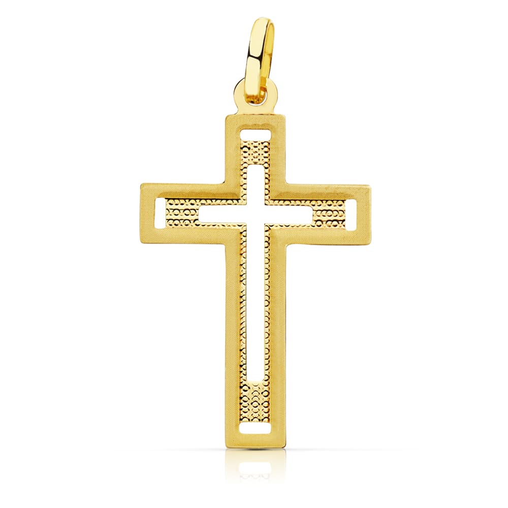 18K Gulguld Kors Uden Kristus Udskåret 28X17 mm