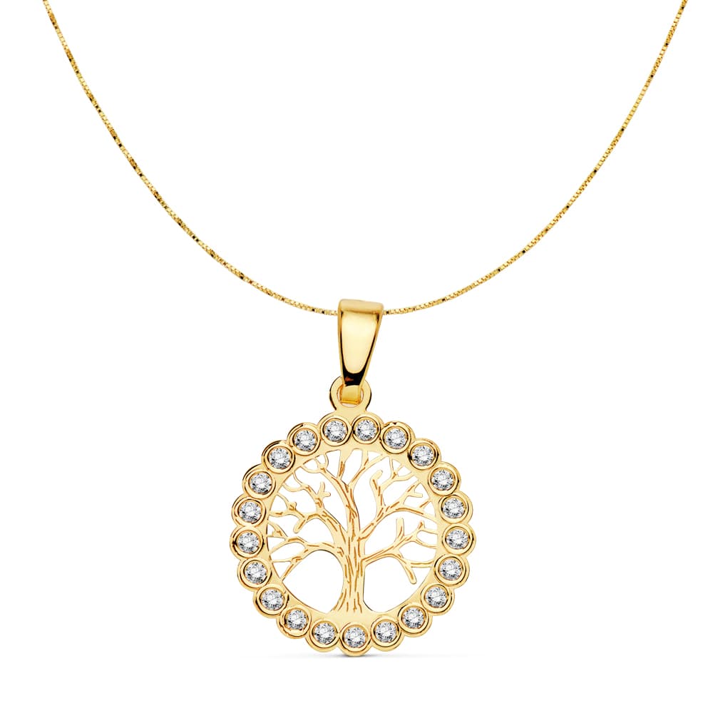 Levensboomhanger 18K geelgouden Venetiaanse ketting 15 mm 42 cm