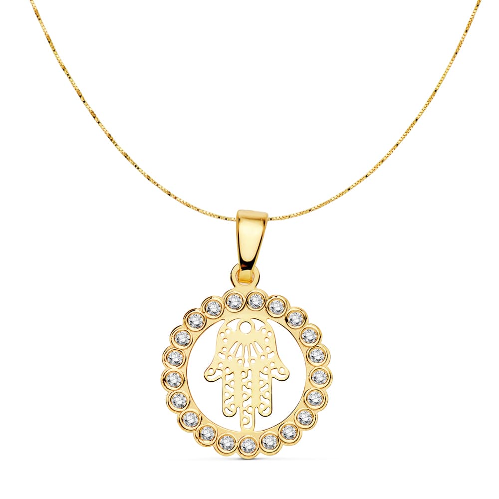 18K Collier Main de Fatma en Or Jaune 16 X 16 mm