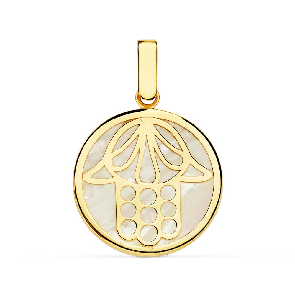 Pendentif Or Jaune 18K de Nacar Main de Fatima 18 mm