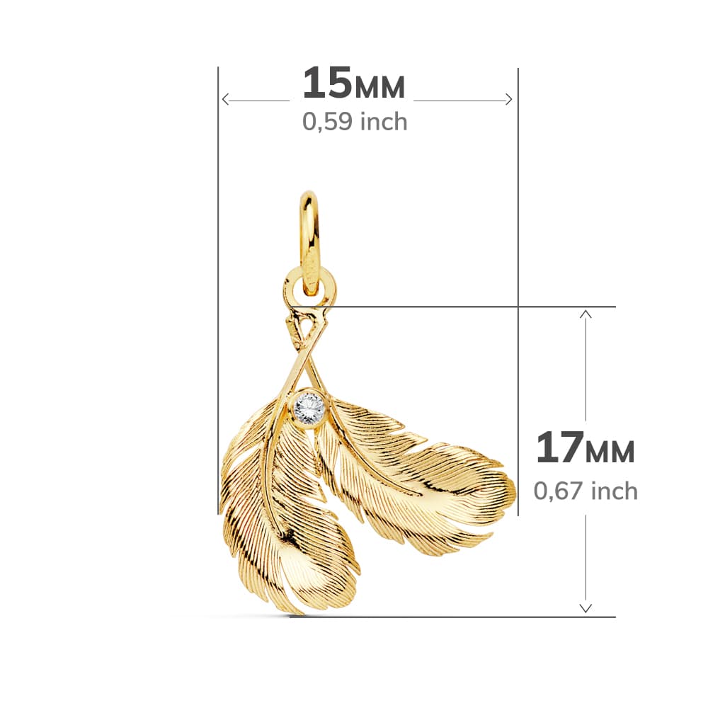 Pendentif Or Jaune 18K Deux Plumes 17X15 mm