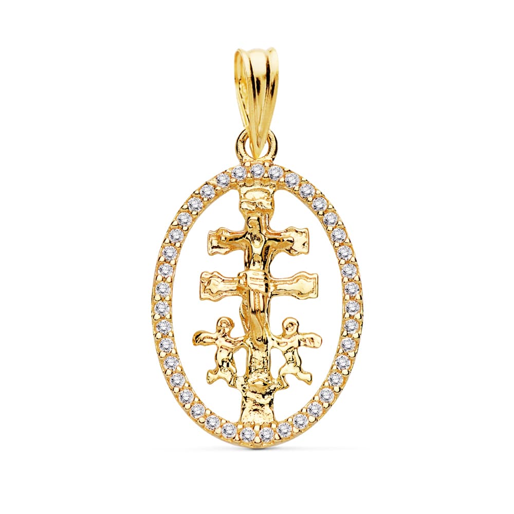 Pendentif Or Jaune 18K Croix Caravaca Orla 18X13 mm