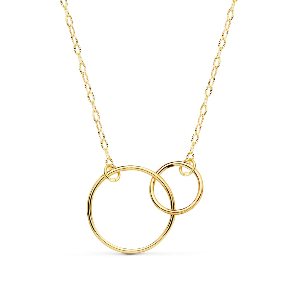 Collier Or Jaune 18K Double Cerceau 14 et 8 mm Chaine 42 Cm