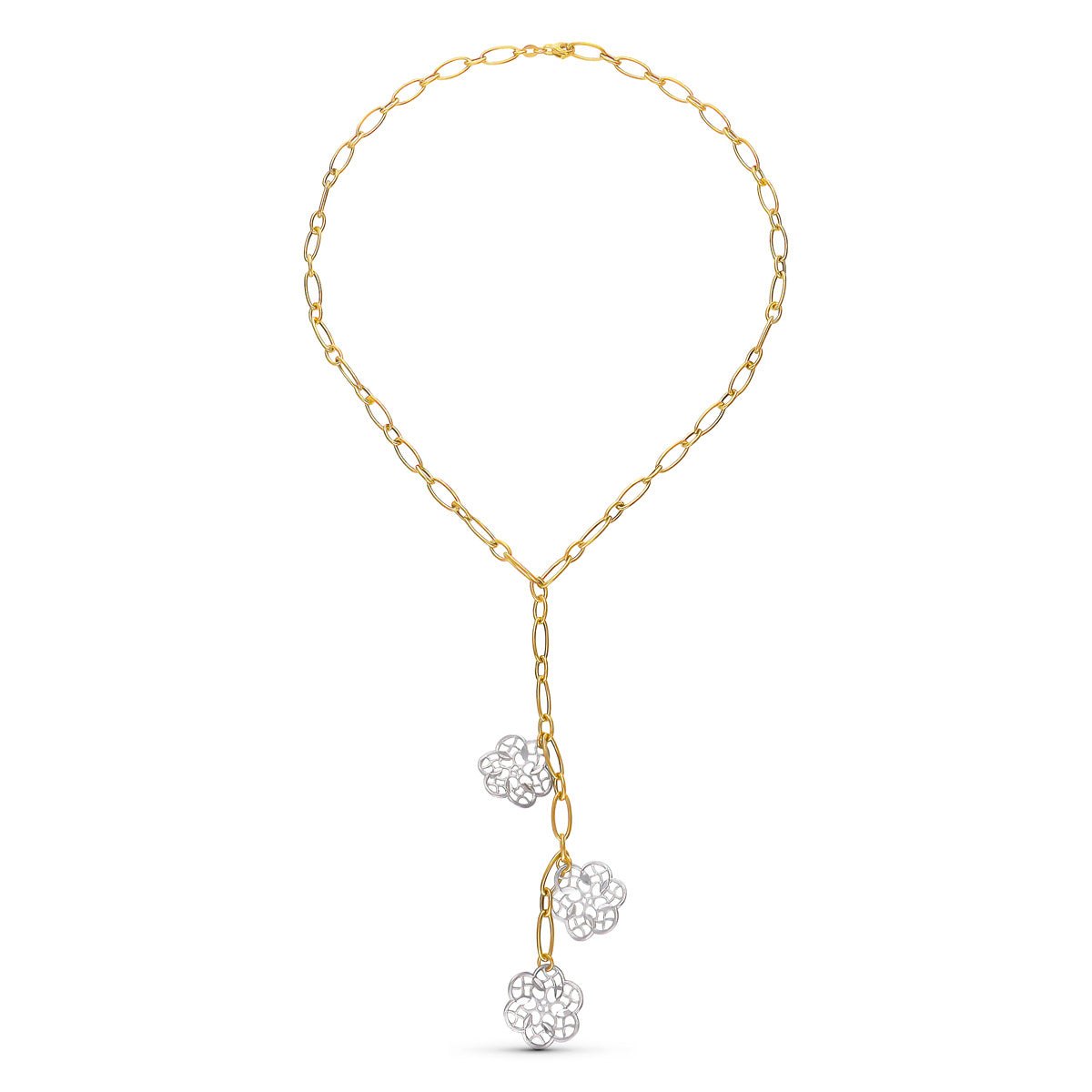 18K Collier en Or Bicolore Fleurs