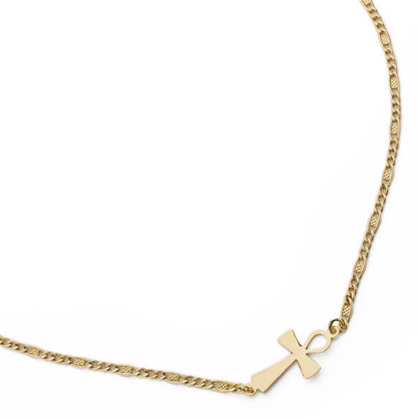 Collier Or Jaune 18K Croix de Vie 42CM