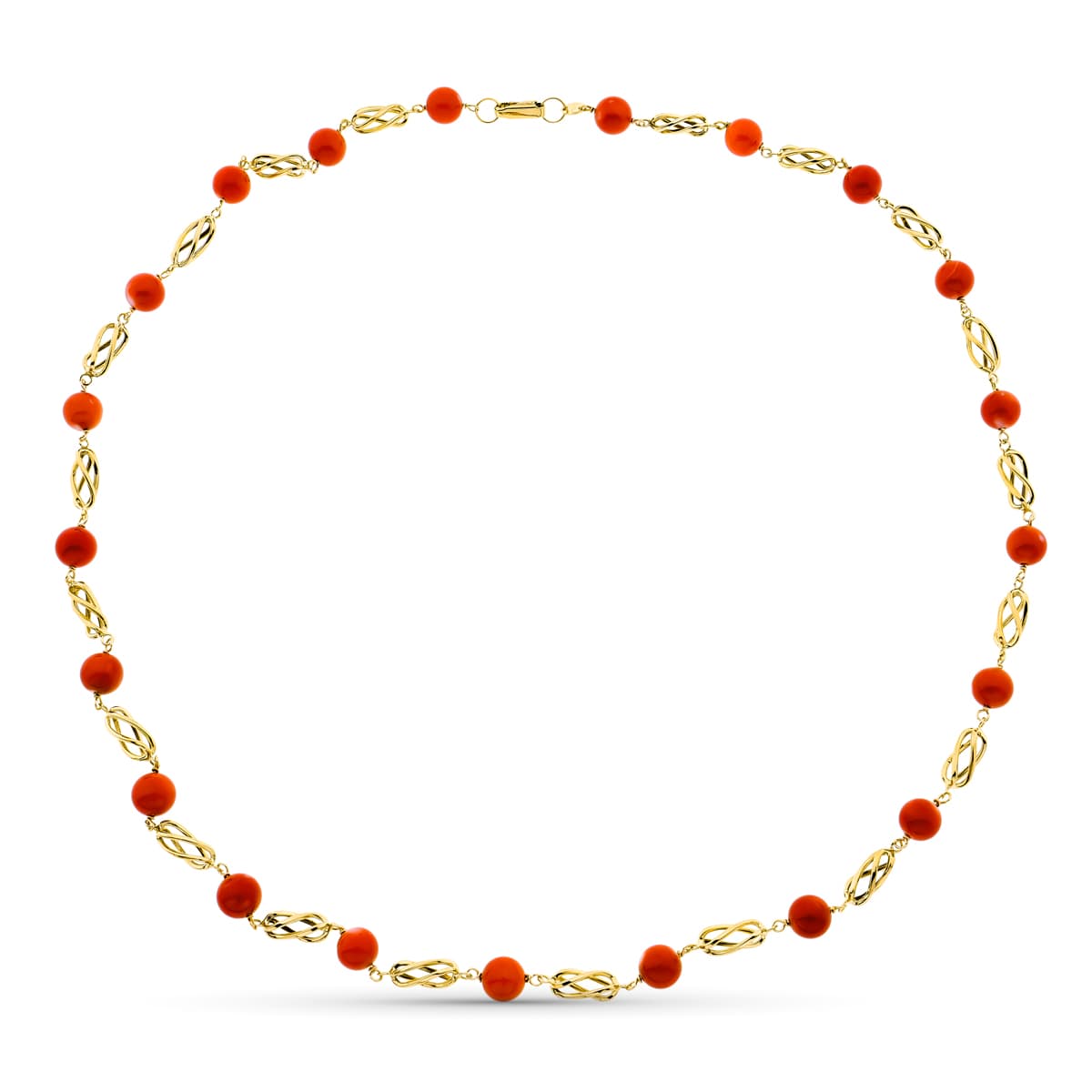 Collier Or Jaune 18K Cage de Corail Fin Japonais 75 mm 60 Cm