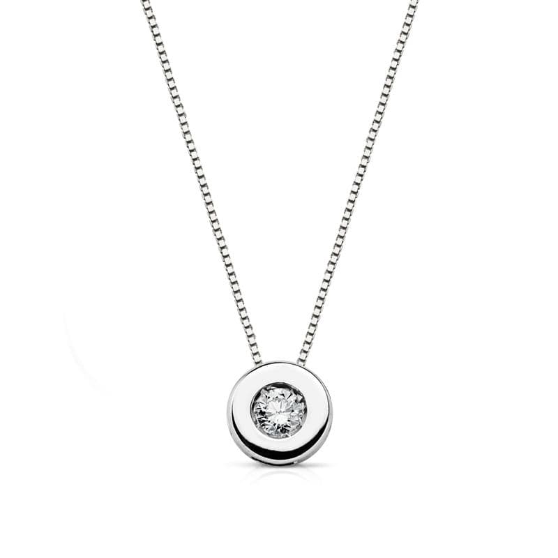 Choker din aur alb de 18K Chaton Chaton 6MM Diamond 0,080 ct H-si Lanț 42CM
