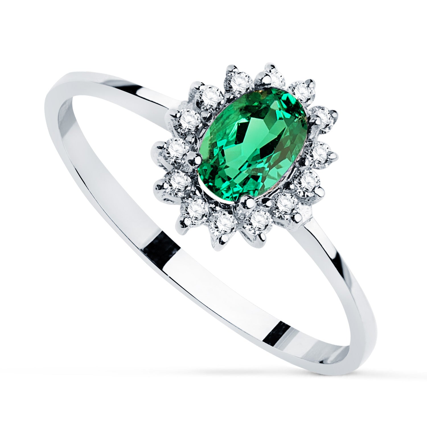 18K hvidguld Ring Emerald 6X4 mm 0,39 Ct Diamanter 0,14 Ct VS2-G 9,5X8 mm