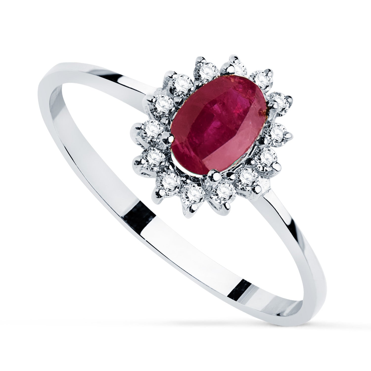 18K White Gold Ring Ruby 6X4 mm 0.55 Ct Diamonds VS2-G 0.14 Ct 9.5X8 mm
