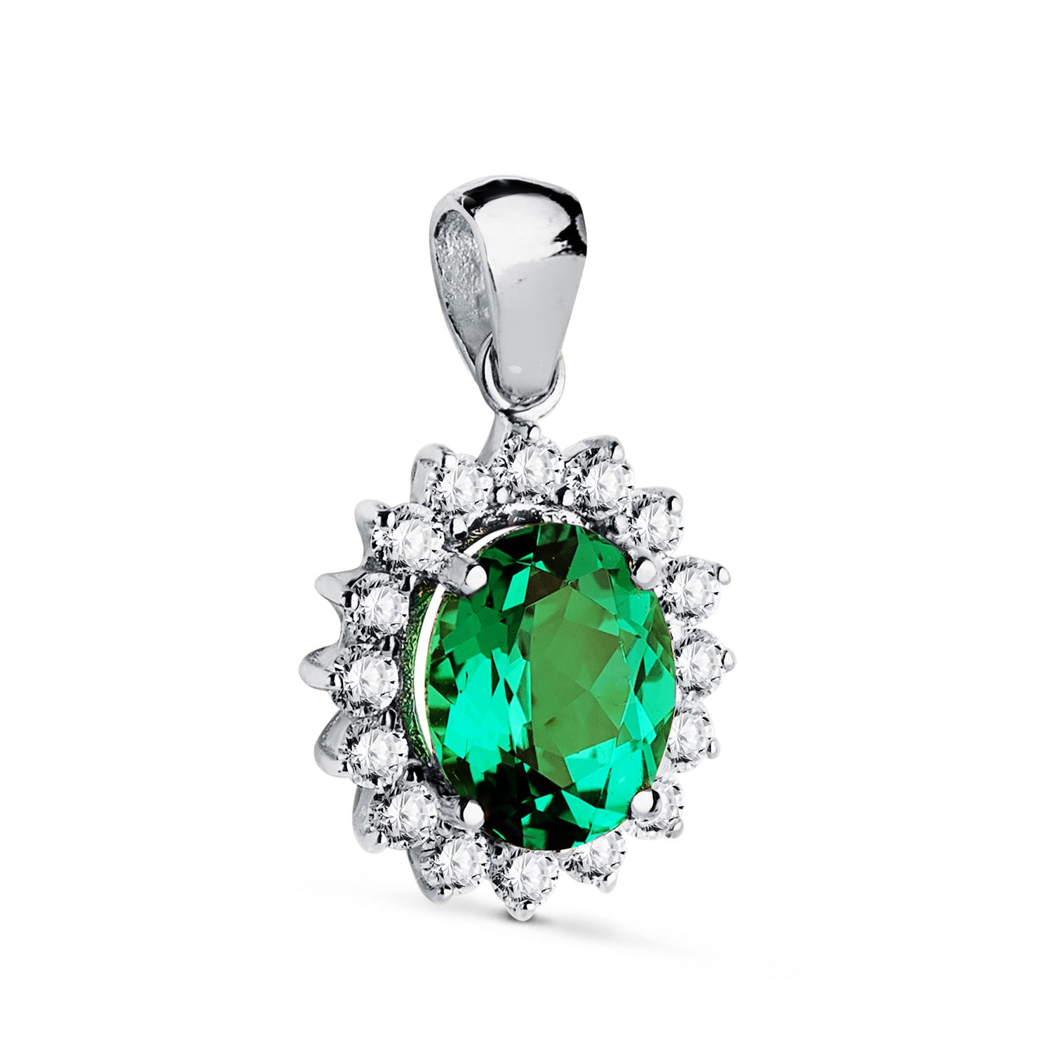 18K vitguldshängsmycke Emerald 9X7 mm 1,74 Ct Lab Diamonds VS2-G 0,52 Ct 14X12 mm