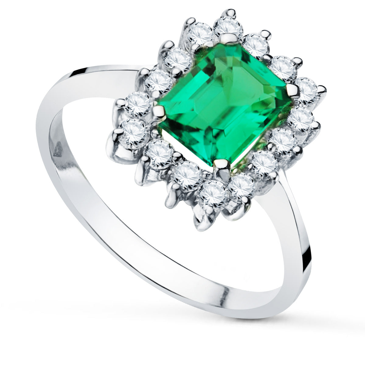 18K vitguld Emerald Ring 8X6 mm 1,50QT VS2-G diamanter 0,56QT 13X11 mm