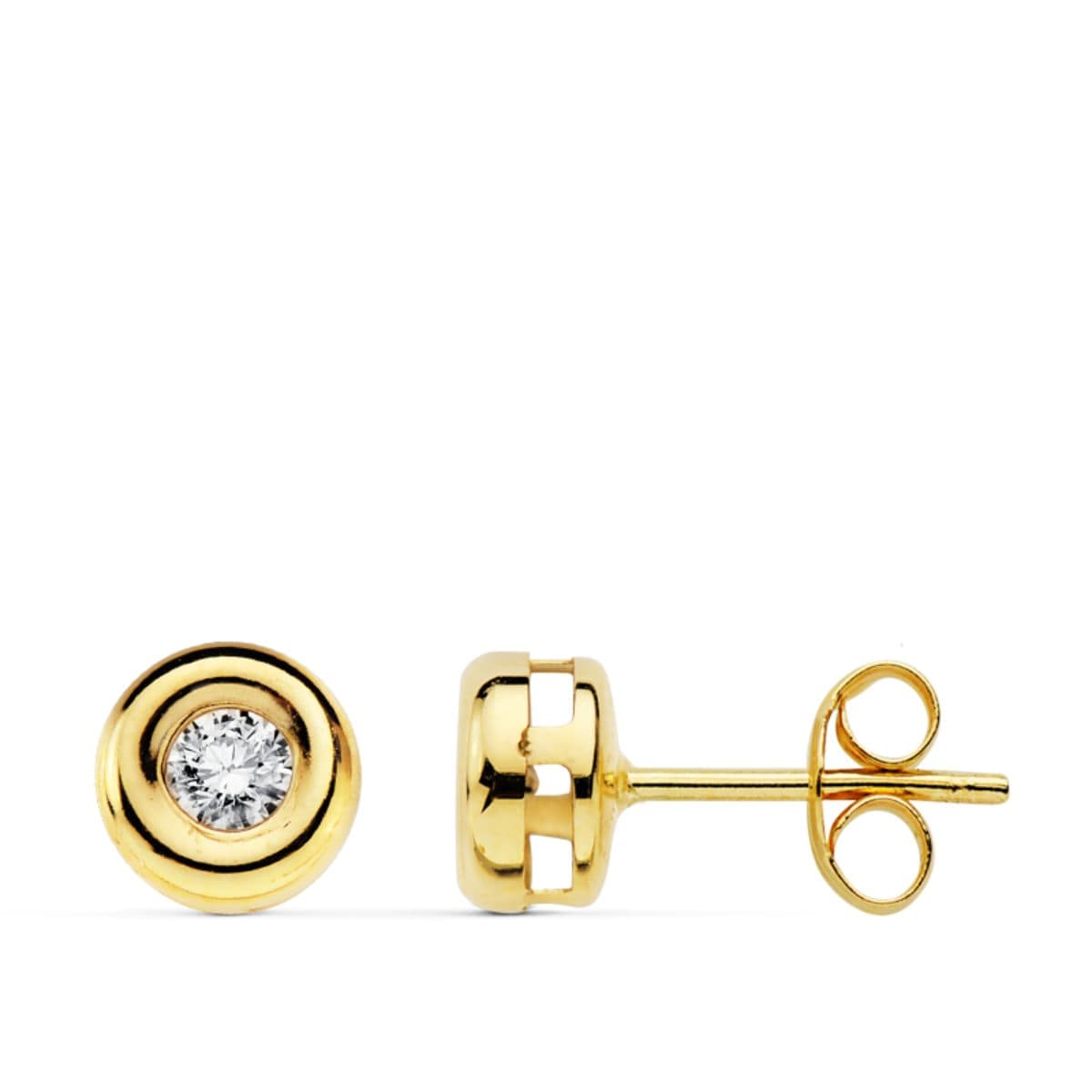 18K Boucles d'oreilles en Or Donut Diamant Naturelle 0.22 Ct Y.g Fermoir Poussettes Papillon