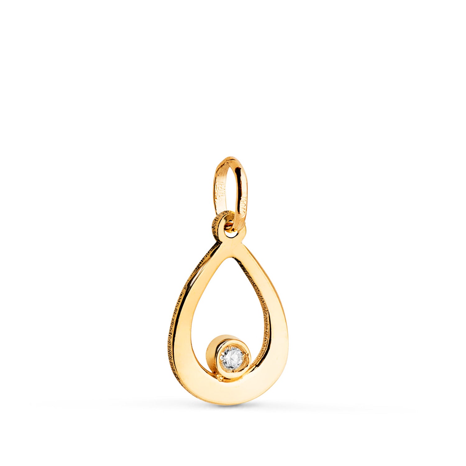 Pingente de ouro amarelo 18K com pingente de gota de diamante natural corte brilhante 0,016 cts H-si Medição: 12,5 x 8 mm