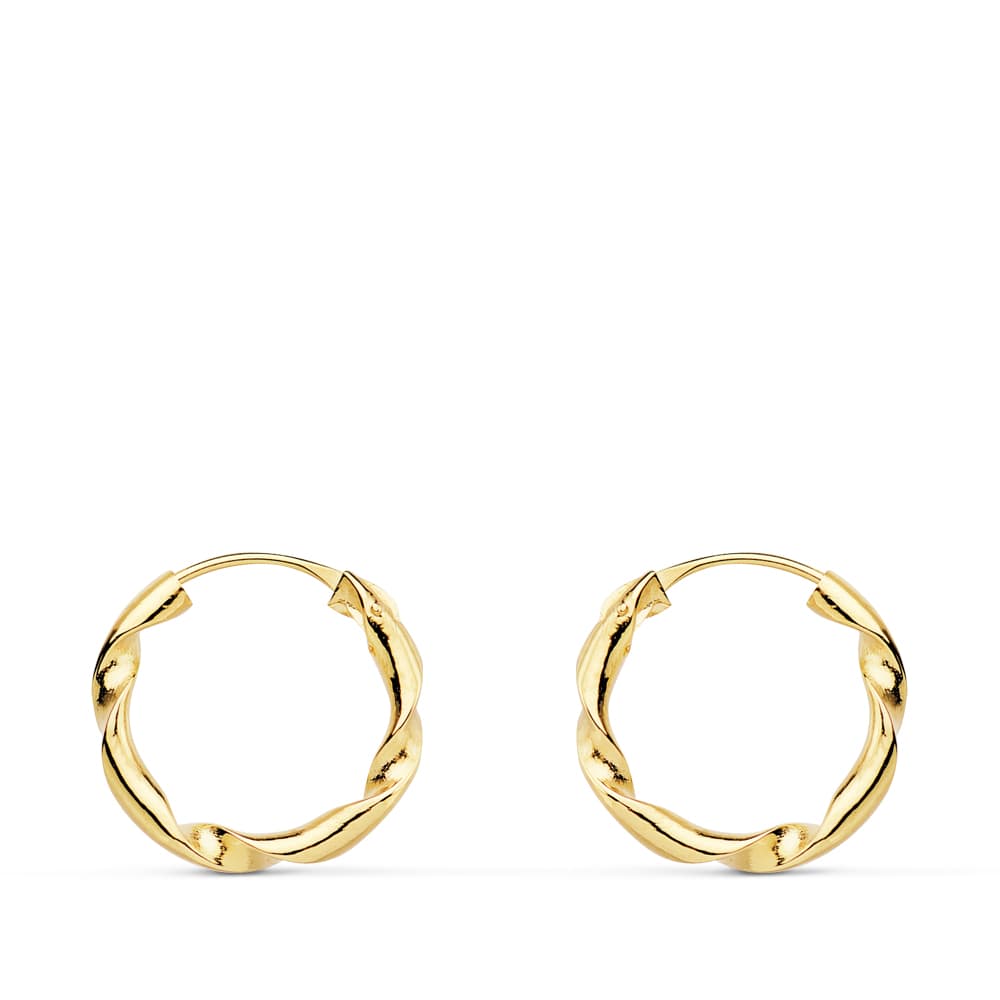 Cercei cu cerc răsucite din aur galben de 18K 14 X 2 mm
