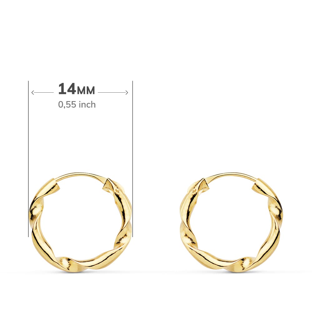 Cercei cu cerc răsucite din aur galben de 18K 14 X 2 mm