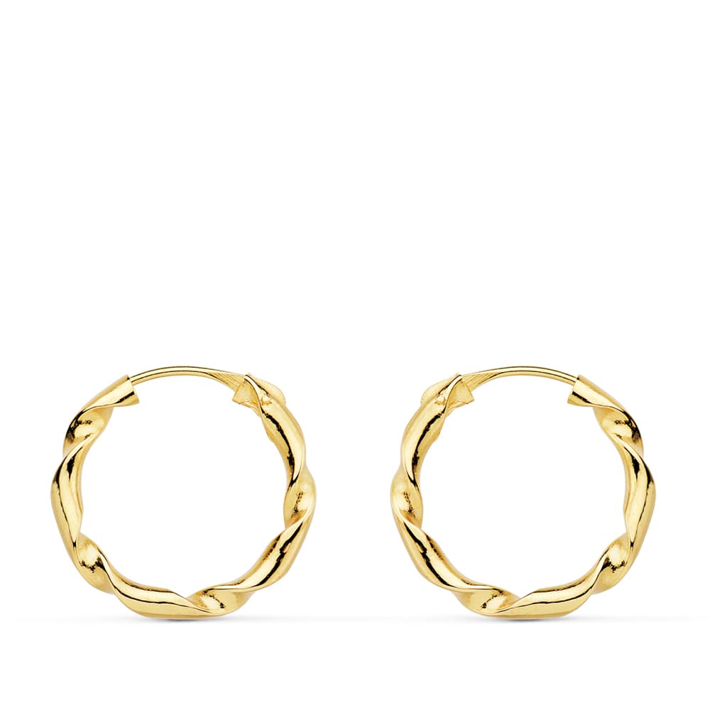 18K gult gull hule bøyle øredobber 16 X 2 mm
