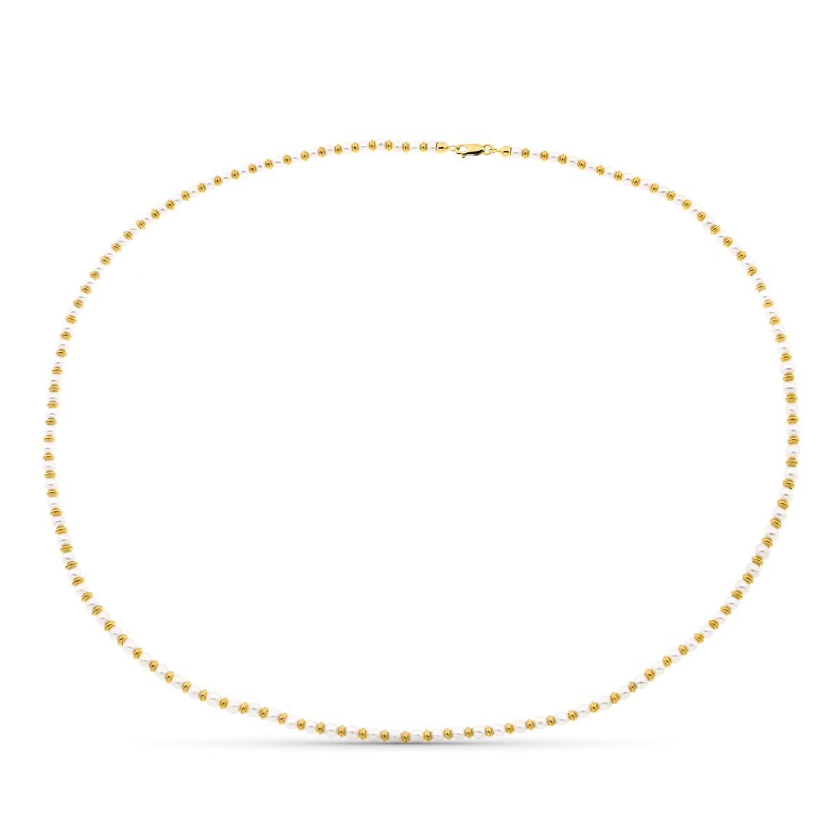 Colar em ouro amarelo 18K com pérolas e anéis de ouro 45 cm