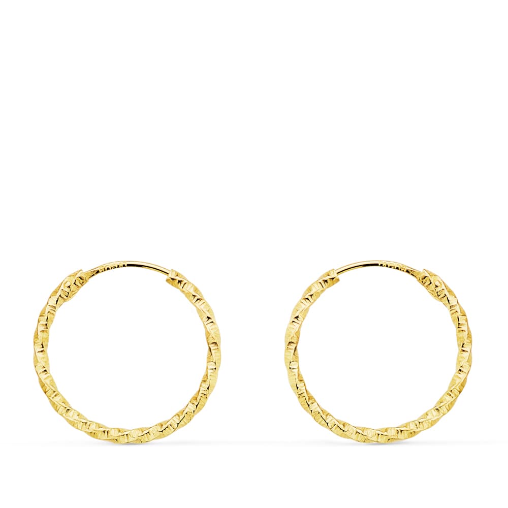 18K Boucles d'oreilles en Or Jaune Créoles Creuses. 15X1.30 mm