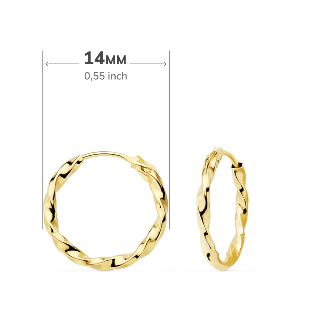 Cercei cu cerc răsucite din aur galben de 18K 14 X 1,5 mm