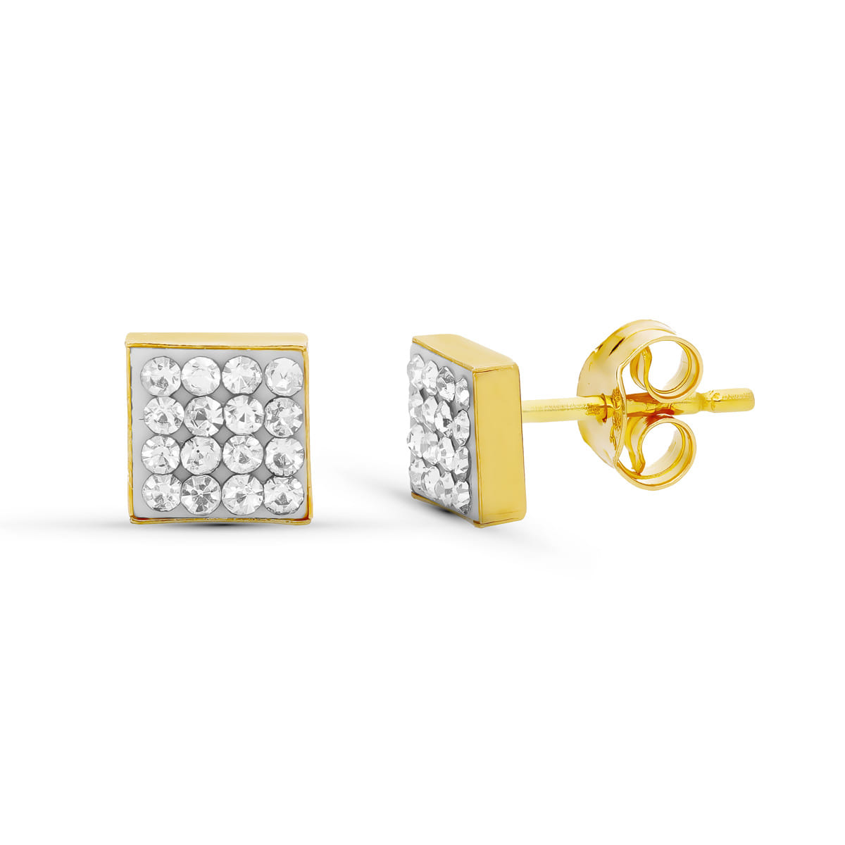 18K Boucles d'oreilles Carré Or & Zircon 4X4 mm