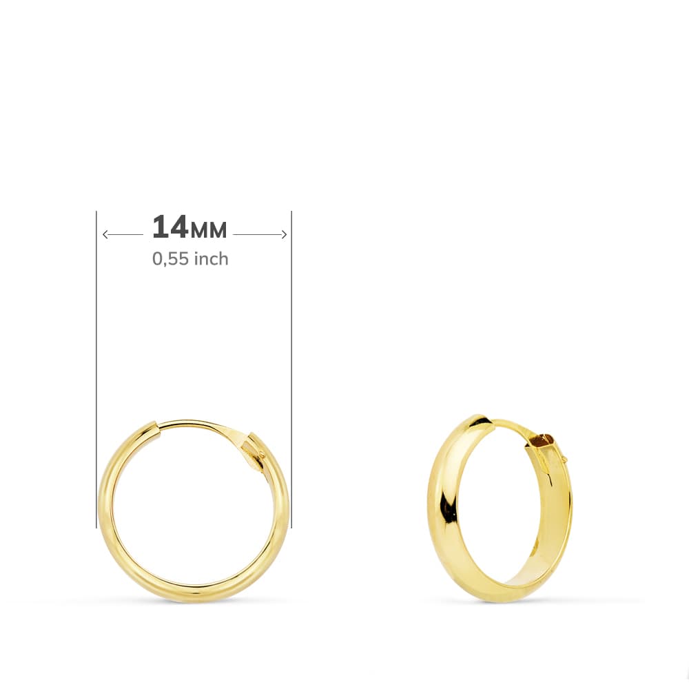 18K gult guld örhängen LÄTTA ihåliga halvörhängen14X3 mm