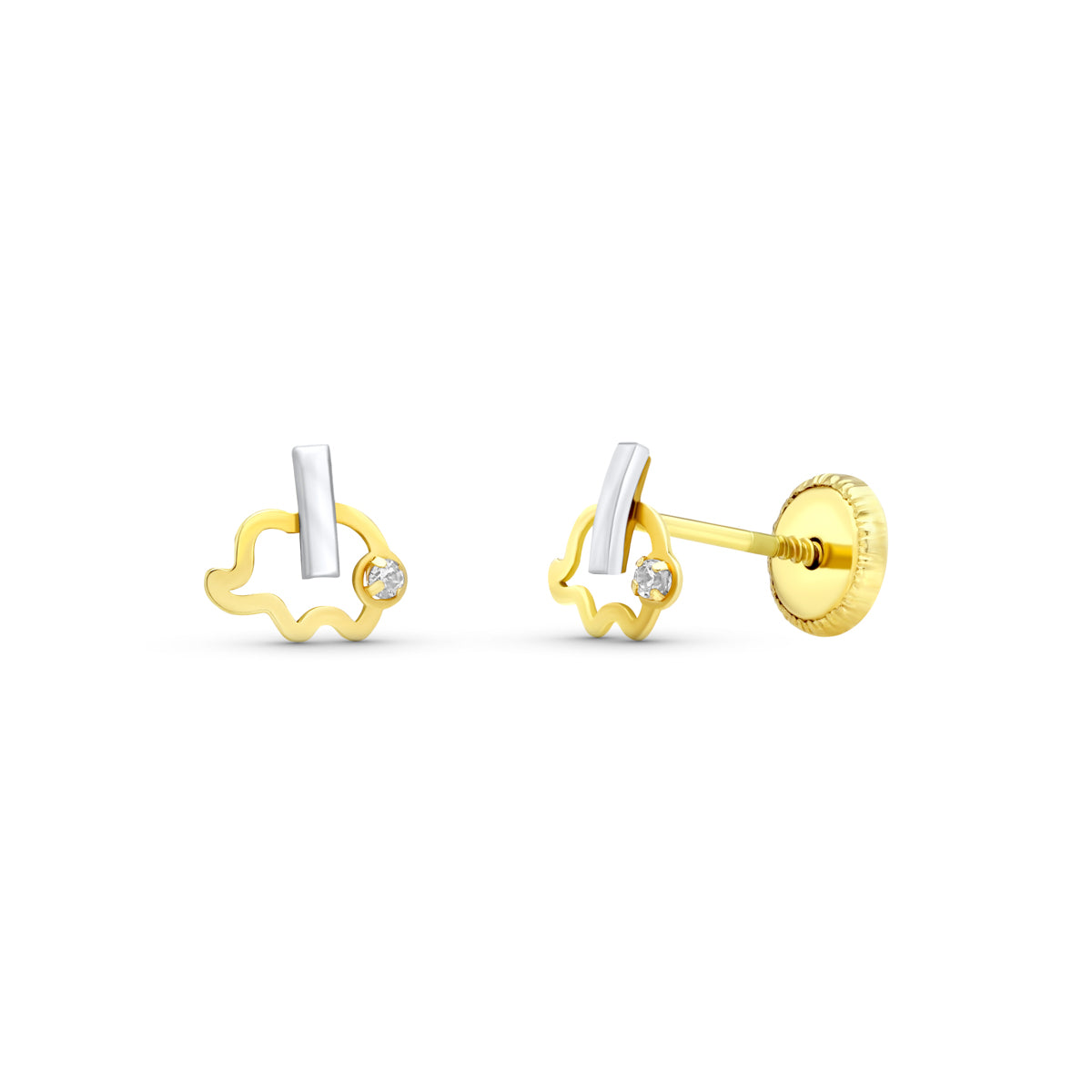 Dwukolorowe kolczyki w kształcie słonia z 18-karatowego złota, zapięcie śrubowe 6X6 mm