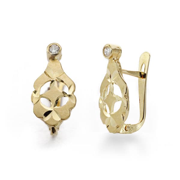 18K kubai fülbevaló lányoknak cirkónia sárga arany 13X7 mm katalán kapocs