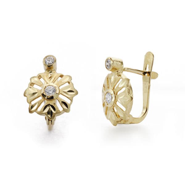 Pendientes Cubanos Niña 18K Circonitas Oro Amarillo 11X9 mm Cierre Catalán
