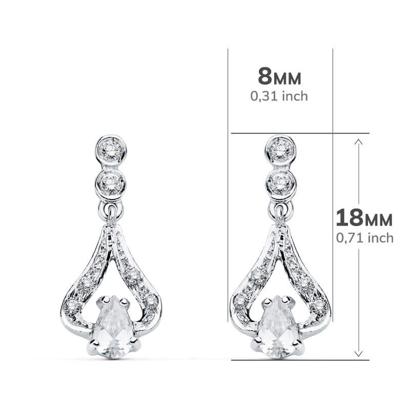 18K White Gold Zircon Earrings with Butterfly Stroller Clasp