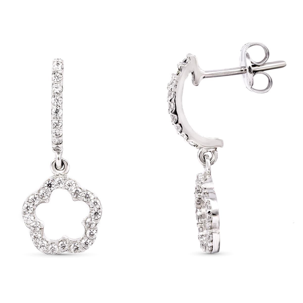 Cercei suspendați din aur alb de 18K cu zirconi 19X7 mm