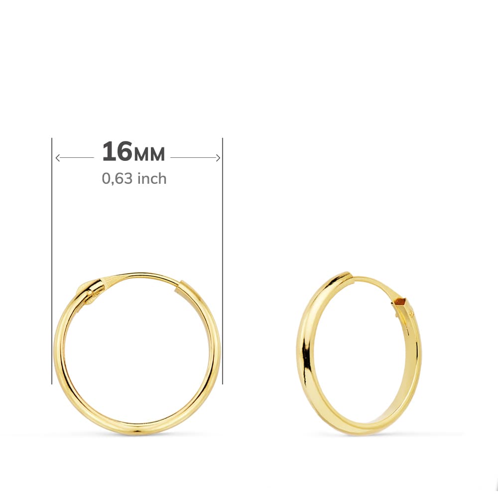 Halvcirkeløreringe i 18K gulguld, Glat og Let 16X2 mm