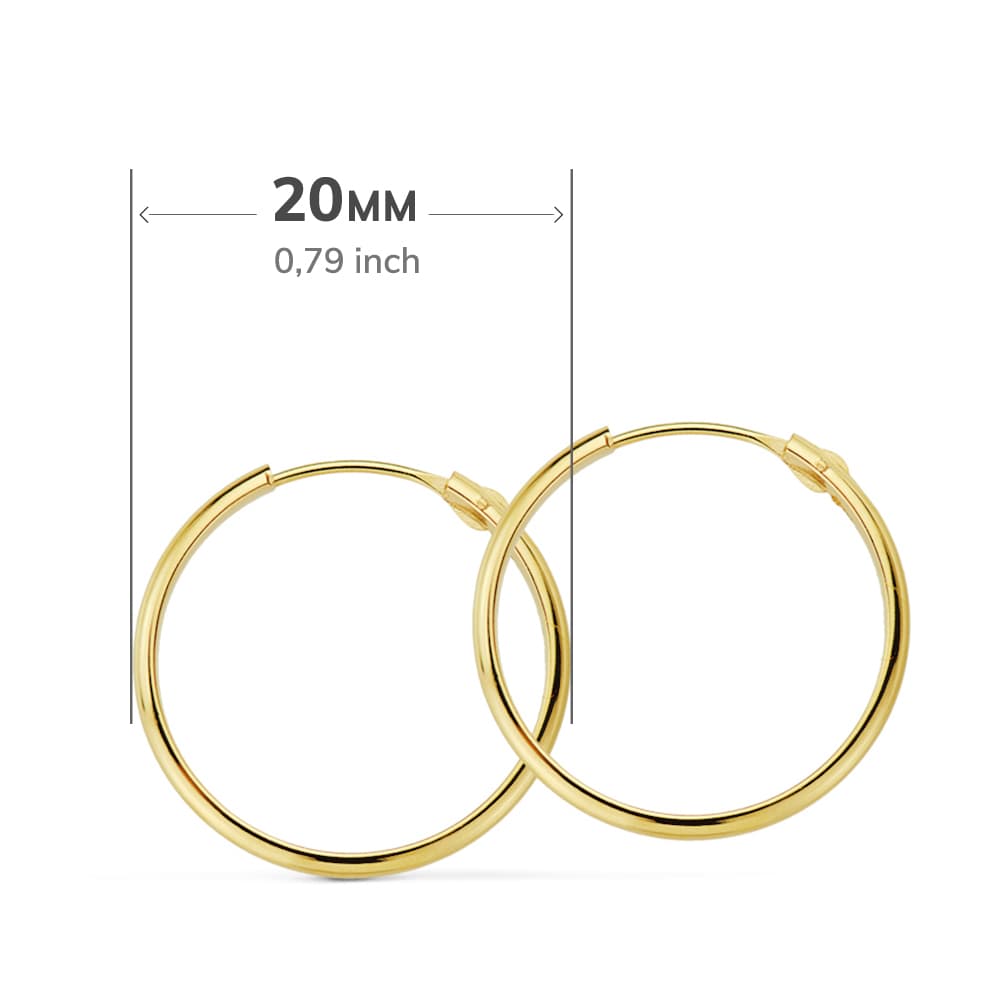 Halve cirkel oorbellen in 18K geel goud, glad en licht 20X2 mm