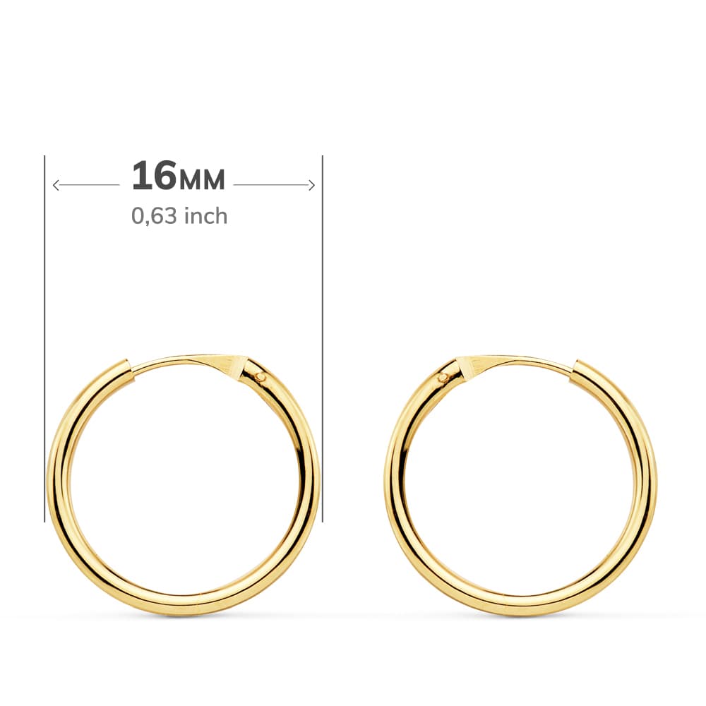 Brincos redondos e leves em ouro amarelo 18K 16X150 mm
