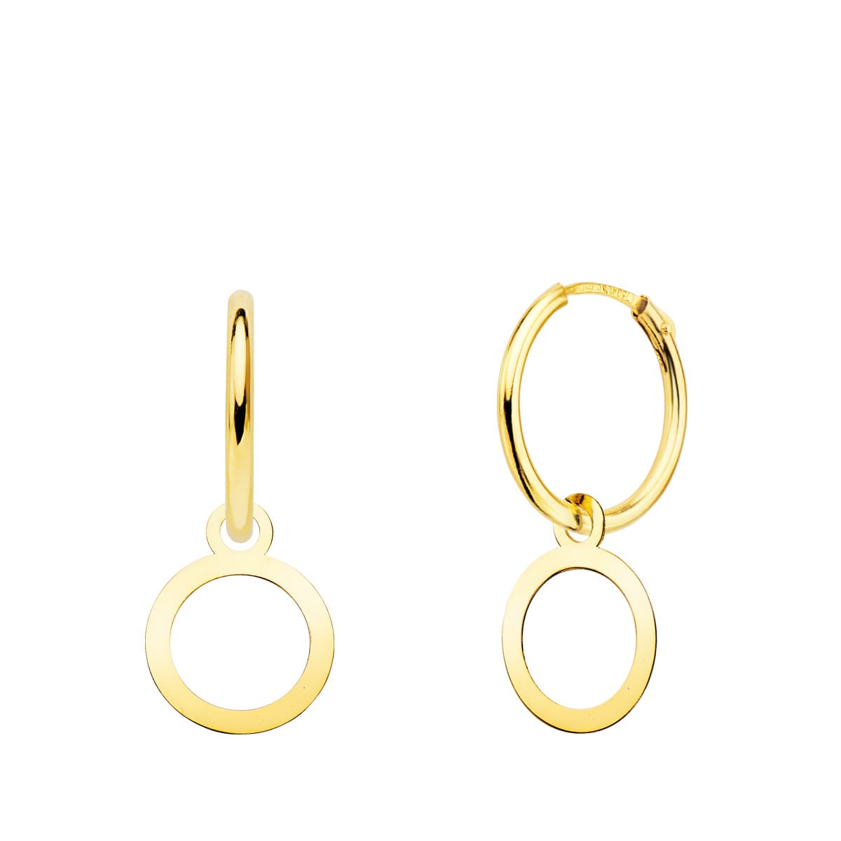 18K gult gull 10 mm sirkel dangle bøyle øredobber 12X1,5 mm