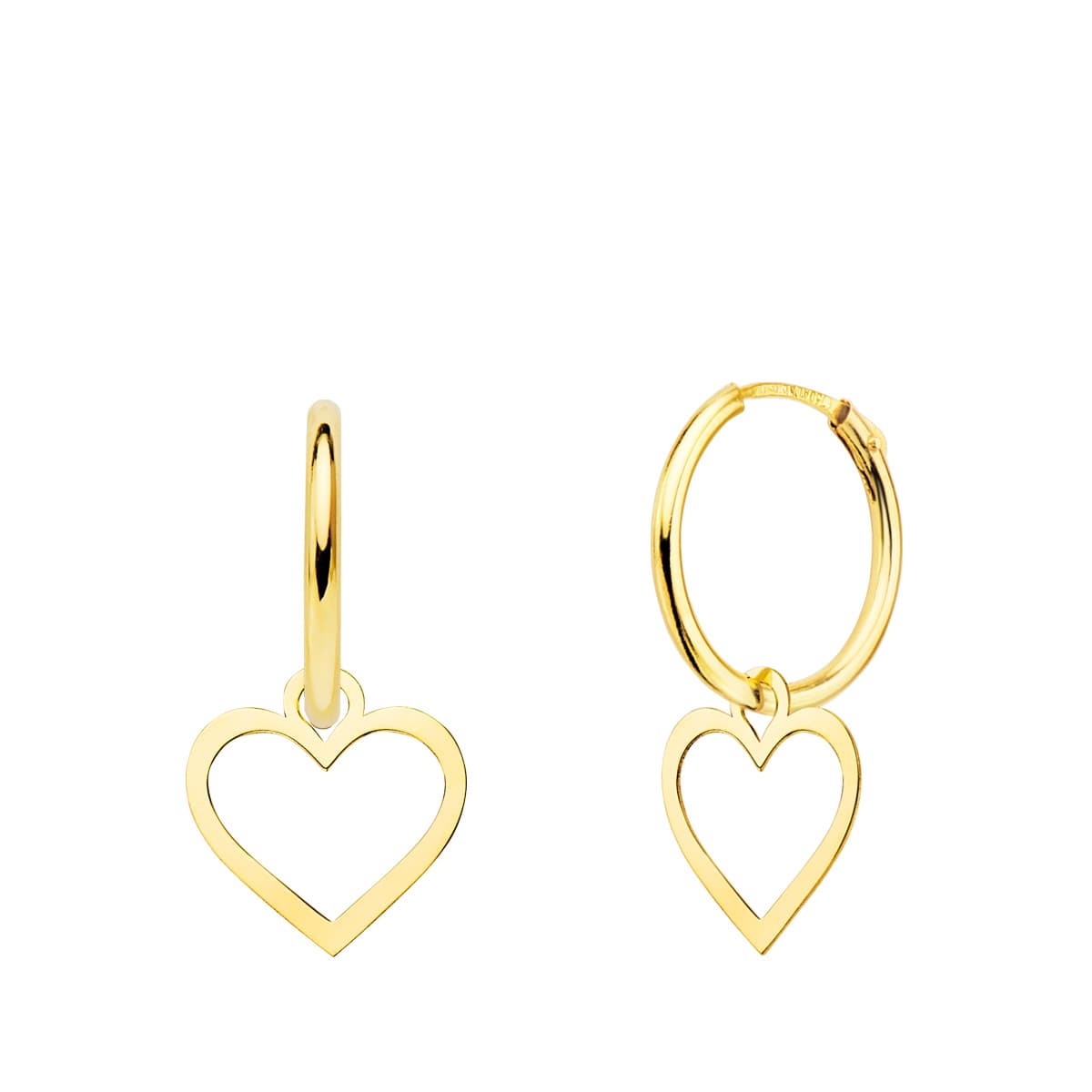 Pendientes Oro Amarillo 18K con Corazón 9X9 mm Aro 12X15 mm