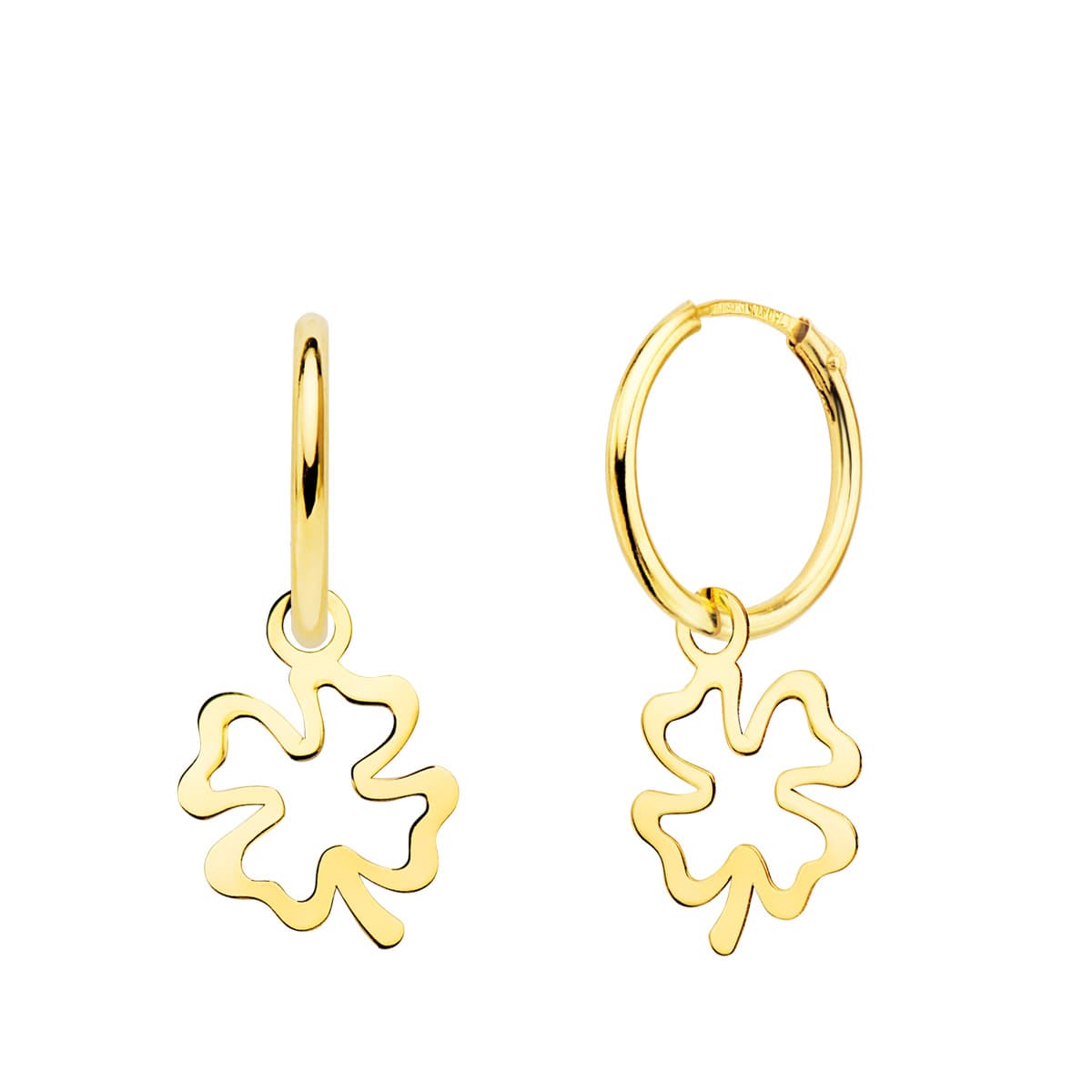 Visací kruhové náušnice 18K jetel 11X9 mm ze žlutého zlata 12X1,5 mm