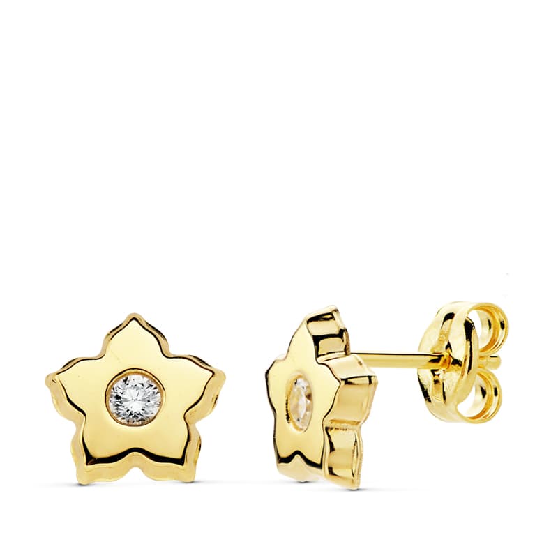 Pendientes Oro Bicolor 18K Cierre Mariposa 13 X 6 mm
