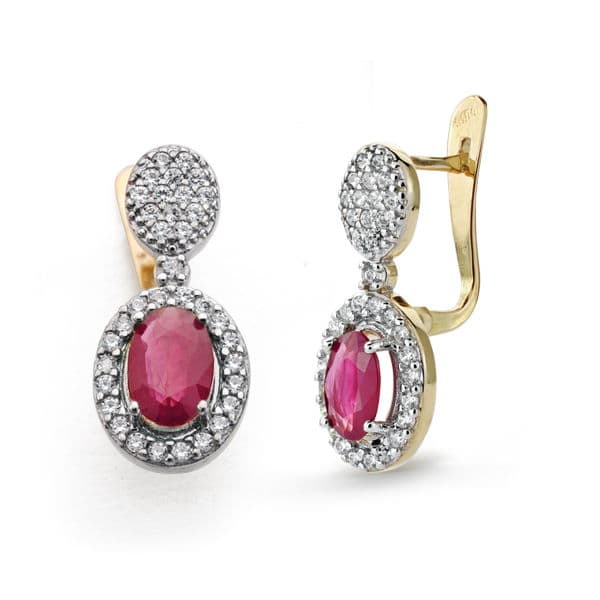 9K tofarvede guldøreringe Fin Ruby 096 Qt og Zircon 18X8 mm catalansk lås