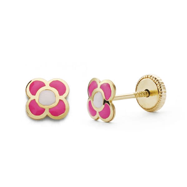 18 K gult gull rose blomst øredobber. 6X6 mm skruelås